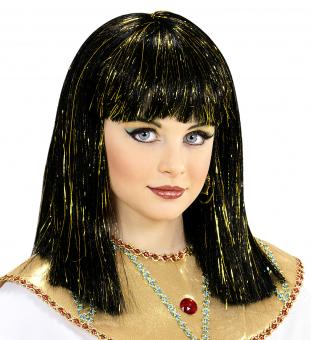 Kinderperücke Cleopatra mit Lametta:schwarz 