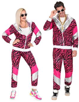 Tiger print retro tracksuit unisex: jacket and trousers:pink S