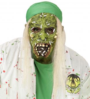 Halbmaske Toxic Zombie mit Haaren:grün 