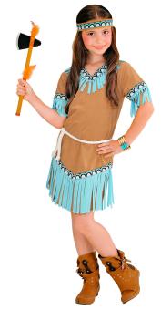 Indianerinnen Kostüm: Kleid, Gürtel, Stirnband 