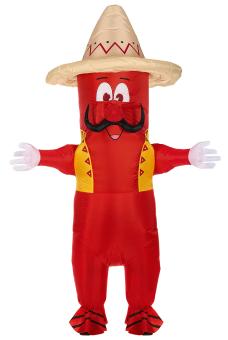 Mexican Chili: inflatable costume with integrated blower & mask with sombrero:red 