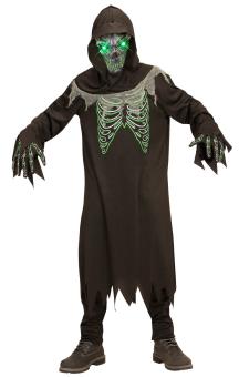 Costume de Faucheuse : Robe, gants, masque avec capuche et yeux brillants:vert 