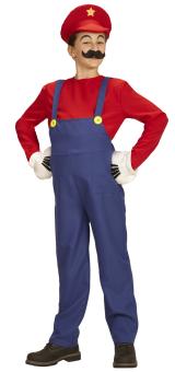 Super Klempner: Overall, Shirt, Hut:blau/rot 