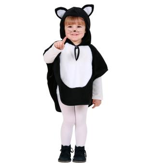 Déguisement de chat en peluche : Poncho à capuche:noir/blanc