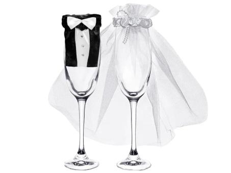 Brautpaar Outfit für Champagnergläser: (ohne Gläser):schwarz/weiss 