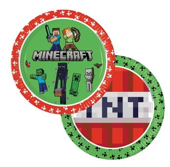 Assiettes Minecraft au design pixelisé – déco de fête pour anniversaire enfant:8 pièce, 23 cm, rouge/vert 