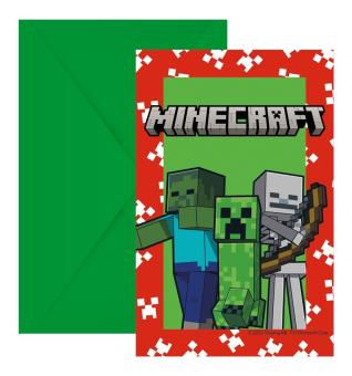 Minecraft Einladungskarten: Geburtstag & Partyzubehör:6 Stück, 9 x 13 cm 