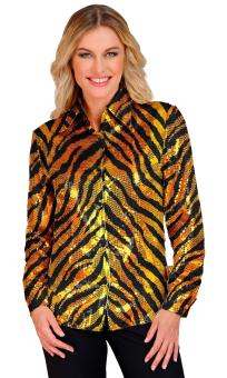 Tiger pattern sequin blouse:brown 
