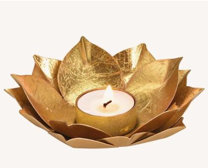 Tealight holder Lotus flower (without candle):13 cm, or/gold 