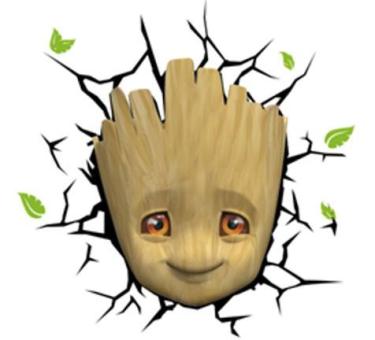 Marvel lampe 3D LED Baby Groot Face 3D 