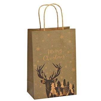 Gift bag deer Merry Christmas, paper:18 x 27 x 10 cm, brown 