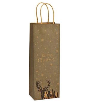 Bottle bag deer Merry Christmas, paper:12 x 35 x 9 cm, brown 