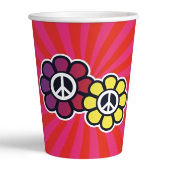 Hippie Peace paper cups:8 Item, 2 dl, colorful 