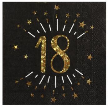 18. Geburtstag Servietten:10 Stück, 33 x 33 cm, schwarz/gold 