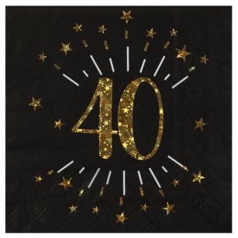 Serviettes 40e anniversaire:10 pièce, 33 x 33 cm, noir/or 