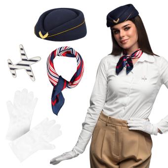 Stewardess set: hat, scarf, gloves and pin 
