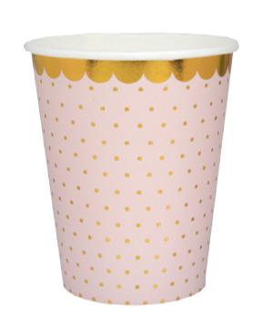 Partybecher gepunktet mit Goldrand, Karton:10 Stück, 2.7 dl, rosa 