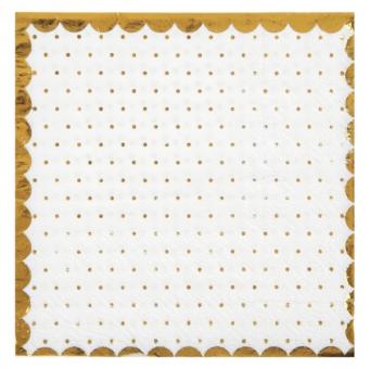 Serviettes en papier à pois avec bordure dorée:10 pièce, 25 x 25 cm, blanc 