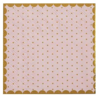 Serviettes en papier à pois avec bordure dorée:10 pièce, 25 x 25 cm, rose 