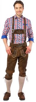 Traditional dungarees men: Knee-Length Leather Pants for Oktoberfest:brown 