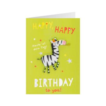 Geburtstagskarte Happy Birthday Zebra: Heute ist dein Tag:mehrfarbig 
