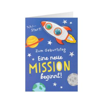 Geburtstagskarte Happy Birthday Astronaut: 3, 2, 1… Start!:mehrfarbig 
