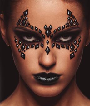Strass autocollants pour visage chauve-souris vampire:noir 