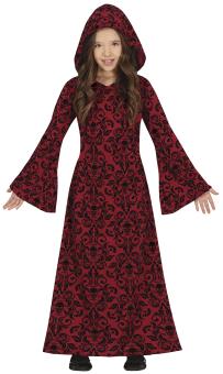 Hexen Kleid mit Ornamenten und Kapuze:rot/schwarz 