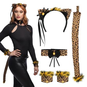 Set Léopard Mignon (Diadème, Collier, 2 Bracelets, Queue):noir/jaune 