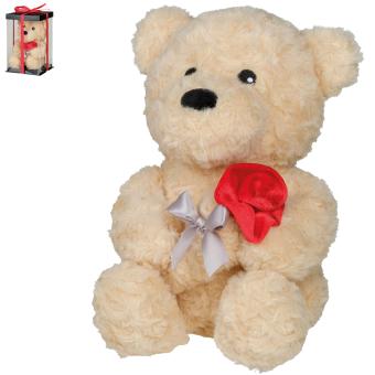 Ours en peluche avec rose:25 cm, beige 