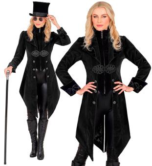 Black gothic velvet coat for women:black 