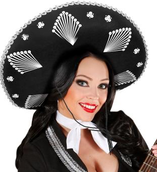 Chapeau sombrero avec décoration:KW 57cm, noir 