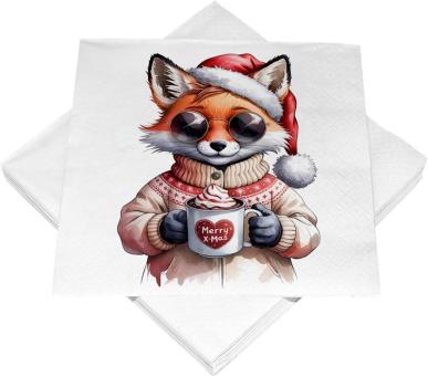 Servietten mit Weihnachtsfuchs-Motiv für festliche Tischdeko:20 Stück, 33 x 33 cm 