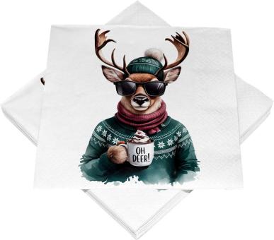 Servietten mit Weihnachtselch: für stimmungsvolle Festtage:20 Stück, 33 x 33 cm, weiss