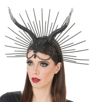 Gothischer Haarreif mit Hörnern und Perlen:schwarz 