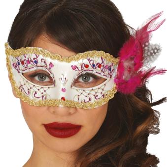 Élégant masque vénitien pour les yeux:blanc/or 