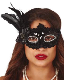 Masque pour les yeux avec fleur et plume:noir 