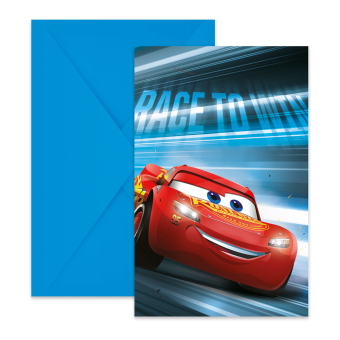 Disney Cars Einladungskarten: Kindergeburtstag Zubehör:6 Stück, 15 x 9 cm, blau/rot 