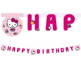 Hello Kitty Happy Birthday garland: Kids party decoration:200 cm, pink 