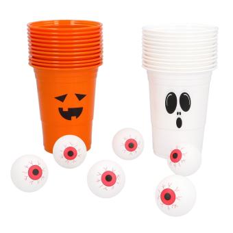 Jeu à boire Beer pong Halloween:22 Becher + 6 Bälle, orange 