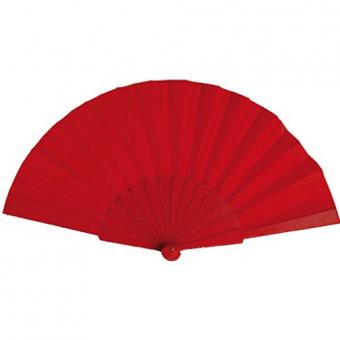 Hand fan fabric with plastic handle:43 x 23 cm, red 