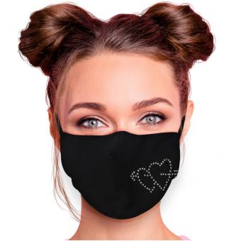 Verstellbare Hygiene Motivmasken Strassherzen Ornamente:schwarz 