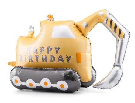 Construction Site Happy Birthday foil balloon excavator:49 x 76 cm, yellow 
