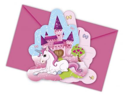 Einhorn Einladungskarten:6 Stück, 9 cm x 14 cm, pink 