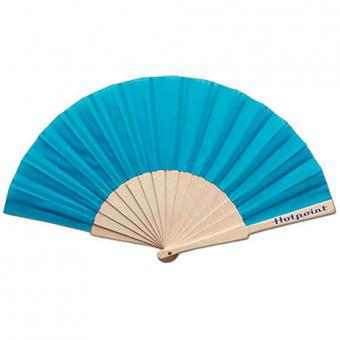 Fabric hand fan with wooden handle:42 x 23 cm, blue 