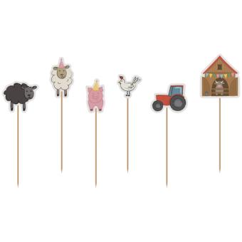 Kuchendekoration Farm Party: Tierische Kerzen mit Holzpicks:15-20 cm, mehrfarbig 