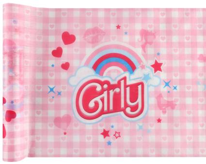 Girly table runner birthday decoration for kids' party:5 m x 30 cm, pink 