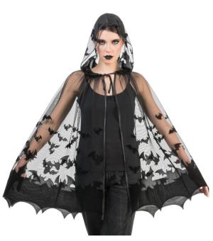 Umhang mit Kapuze Fledermaus: Gothic & Vampir Outfit:78 cm, schwarz 