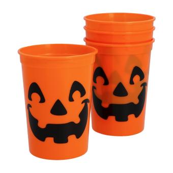 Set of 4 Halloween Pumpkin Cups, reusable plastic cups:4 Item, 3 dl 