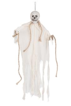 Fantôme Squelette Suspendu – yeux rouges lumineux et sons effrayants:55 cm, blanc 